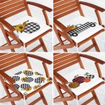 4'lü Ekoseli Kabak Desenli Dijital Baskılı Kombin Fermuarlı Sandalye Minderi Seti Realhomes