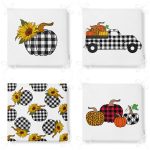 4'lü Ekoseli Kabak Desenli Dijital Baskılı Kombin Fermuarlı Sandalye Minderi Seti Realhomes