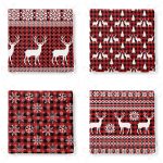 - RealHomes Fermuarlı Sandalye Minderi - Realhomes  4'lü Yılbaşı Özel Tasarım Ekose Zeminli Geyik Ve Kar Taneleri Fermuarlı Sandalye Minderi Seti Realhomes