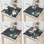 - RealHomes Fermuarlı Sandalye Minderi - Realhomes  4'lü Siyah Zemin Üzerinde Çiçek Desenli Modern Fermuarlı Sandalye Minderi Seti Realhomes