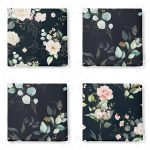 - RealHomes Fermuarlı Sandalye Minderi - Realhomes  4'lü Siyah Zemin Üzerinde Çiçek Desenli Modern Fermuarlı Sandalye Minderi Seti Realhomes