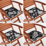 4'lü Siyah Zemin Üzerinde Çiçek Desenli Modern Fermuarlı Sandalye Minderi Seti Realhomes