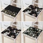 - RealHomes Fermuarlı Sandalye Minderi - Realhomes 4'lü Siyah Zemin Üzerinde Çiçek Desenli Modern Fermuarlı Sandalye Minderi Seti Realhomes