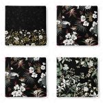 - RealHomes Fermuarlı Sandalye Minderi - Realhomes 4'lü Siyah Zemin Üzerinde Çiçek Desenli Modern Fermuarlı Sandalye Minderi Seti Realhomes