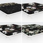 - RealHomes Fermuarlı Sandalye Minderi - Realhomes 4'lü Siyah Zemin Üzerinde Çiçek Desenli Modern Fermuarlı Sandalye Minderi Seti Realhomes