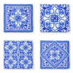 4'lü Beyaz Zemin Üzerinde Çini Desenli Modern Fermuarlı Sandalye Minderi Seti Realhomes