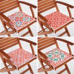 - RealHomes Fermuarlı Sandalye Minderi - Realhomes  4'lü Beyaz Zemin Üzerinde Çini Desenli Modern Fermuarlı Sandalye Minderi Seti Realhomes