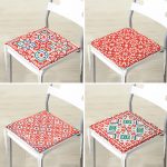 - RealHomes Fermuarlı Sandalye Minderi - Realhomes  4'lü Beyaz Zemin Üzerinde Çini Desenli Modern Fermuarlı Sandalye Minderi Seti Realhomes