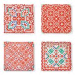 - RealHomes Fermuarlı Sandalye Minderi - Realhomes  4'lü Beyaz Zemin Üzerinde Çini Desenli Modern Fermuarlı Sandalye Minderi Seti Realhomes