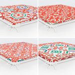 - RealHomes Fermuarlı Sandalye Minderi - Realhomes  4'lü Beyaz Zemin Üzerinde Çini Desenli Modern Fermuarlı Sandalye Minderi Seti Realhomes