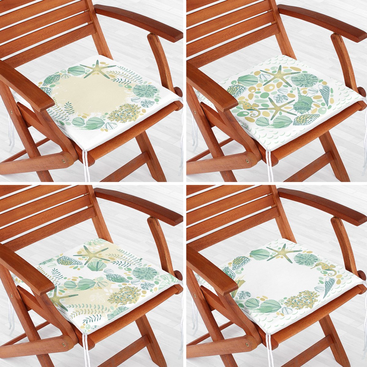 4'lü Beyaz Zemin Üzerinde Soft Renkli Deniz Yıldızı Desenli Modern Fermuarlı Sandalye Minderi Seti Realhomes
