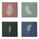 4'lü Renkli Zemin Üzerinde Onedraw Çizimli Yaprak Desenli Modern Fermuarlı Sandalye Minderi Seti Realhomes