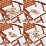 - RealHomes Fermuarlı Sandalye Minderi - Realhomes  4'lü Beyaz Zemin Üzerinde Kurumuş Yaprak Ve Çiçek Tasarımlı Modern Dijital Baskılı Fermuarlı Sandalye Minderi Seti Realhomes