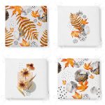 - RealHomes Fermuarlı Sandalye Minderi - Realhomes  4'lü Beyaz Zemin Üzerinde Kurumuş Yaprak Ve Çiçek Tasarımlı Modern Dijital Baskılı Fermuarlı Sandalye Minderi Seti Realhomes