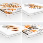 - RealHomes Fermuarlı Sandalye Minderi - Realhomes  4'lü Beyaz Zemin Üzerinde Kurumuş Yaprak Ve Çiçek Tasarımlı Modern Dijital Baskılı Fermuarlı Sandalye Minderi Seti Realhomes