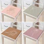 4'lü Renkli Zemin Üzerinde Onedraw Çizimli Yaprak Desenli Modern Fermuarlı Sandalye Minderi Seti Realhomes