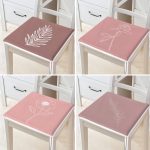 4'lü Renkli Zemin Üzerinde Onedraw Çizimli Yaprak Desenli Modern Fermuarlı Sandalye Minderi Seti Realhomes