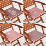 4'lü Renkli Zemin Üzerinde Onedraw Çizimli Yaprak Desenli Modern Fermuarlı Sandalye Minderi Seti Realhomes