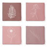 4'lü Renkli Zemin Üzerinde Onedraw Çizimli Yaprak Desenli Modern Fermuarlı Sandalye Minderi Seti Realhomes