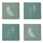 4'lü Renkli Zemin Üzerinde Onedraw Çizimli Yaprak Desenli Modern Fermuarlı Sandalye Minderi Seti Realhomes