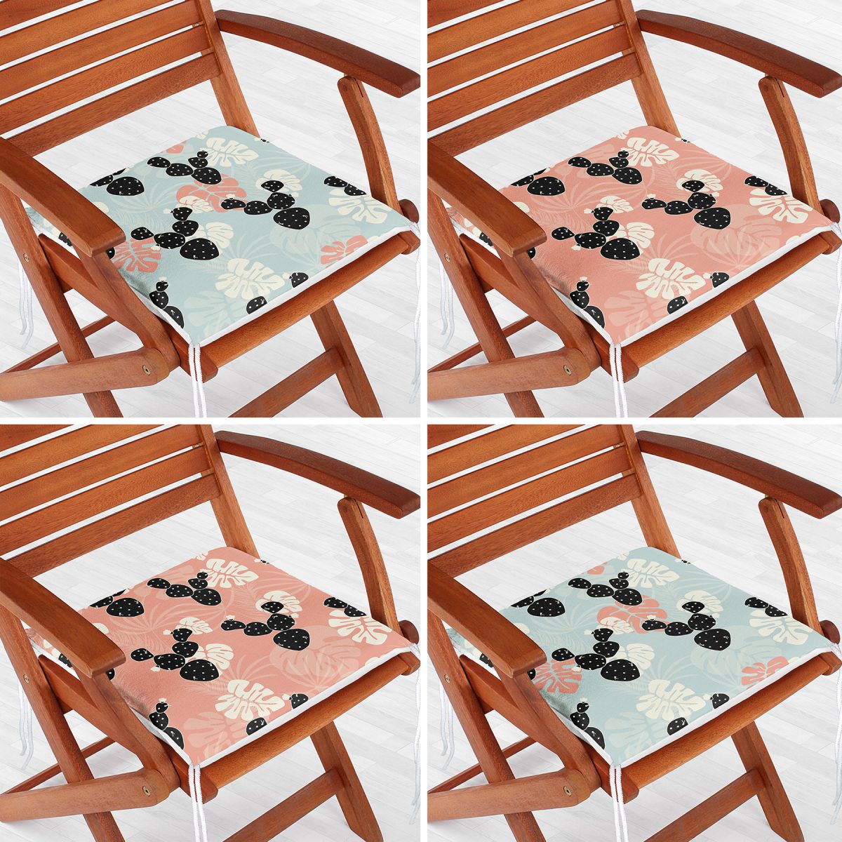 4'lü Renkli Zemin Üzerinde Yaprak Desenli Modern Fermuarlı Sandalye Minderi Seti Realhomes