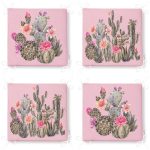 - RealHomes Fermuarlı Sandalye Minderi - Realhomes  4'lü Renkli Zemin Üzerinde Kaktüs Desenli Modern Fermuarlı Sandalye Minderi Seti Realhomes