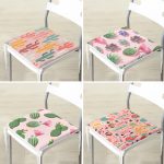 - RealHomes Fermuarlı Sandalye Minderi - Realhomes 4'lü Renkli Zemin Üzerinde Kaktüs Desenli Modern Fermuarlı Sandalye Minderi Seti Realhomes