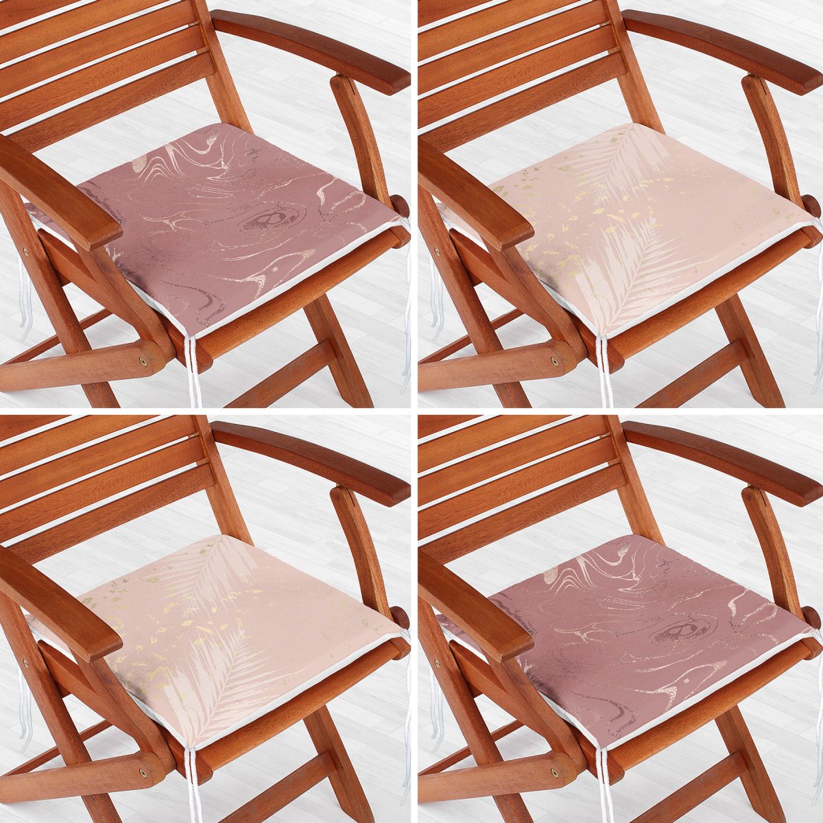 4'lü Renkli Zemin Yaprak Desenli Modern Fermuarlı Sandalye Minderi Seti Realhomes