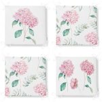 - RealHomes Fermuarlı Sandalye Minderi - Realhomes  4'lü Beyaz Zemin Üzerinde Ortanca Çiçeği Desenli Modern Fermuarlı Sandalye Minderi Seti Realhomes