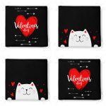 4'lü Sevgililer Günü Konseptli Özel Tasarım Modern Kombin Fermuarlı Sandalye Minderi Seti Realhomes