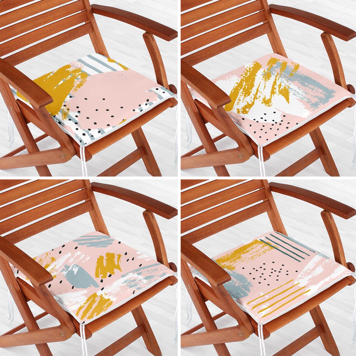 4'lü Sarı Ve Pembe Sulu Boya Fırça Darbeli Dekoratif Fermuarlı Sandalye Minderi Seti Realhomes