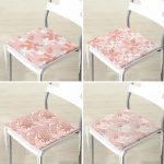 4'lü Beyaz Zemin Üzerinde Pembe Yaprak Çizimli Dekoratif Dijital Baskılı Fermuarlı Sandalye Minderi Seti Realhomes