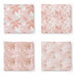 4'lü Beyaz Zemin Üzerinde Pembe Yaprak Çizimli Dekoratif Dijital Baskılı Fermuarlı Sandalye Minderi Seti Realhomes