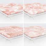 4'lü Beyaz Zemin Üzerinde Pembe Yaprak Çizimli Dekoratif Dijital Baskılı Fermuarlı Sandalye Minderi Seti Realhomes