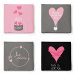 4'lü Sevgililer Günü Konseptli Özel Tasarım Modern Kombin Fermuarlı Sandalye Minderi Seti Realhomes