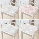 4'lü Mavi Zeminde Pembe Ve Beyaz Yaprak Çizimli Modern Fermuarlı Sandalye Minderi Seti Realhomes