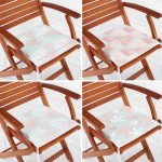 4'lü Mavi Zeminde Pembe Ve Beyaz Yaprak Çizimli Modern Fermuarlı Sandalye Minderi Seti Realhomes