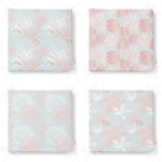 4'lü Mavi Zeminde Pembe Ve Beyaz Yaprak Çizimli Modern Fermuarlı Sandalye Minderi Seti Realhomes