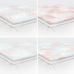 4'lü Mavi Zeminde Pembe Ve Beyaz Yaprak Çizimli Modern Fermuarlı Sandalye Minderi Seti Realhomes