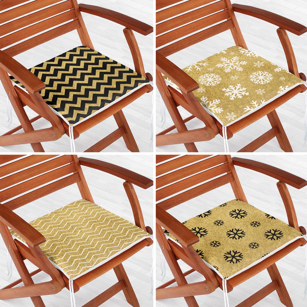 4'lü Özel Gold Tasarımlı Dijital Baskılı Modern Fermuarlı Sandalye Minderi Seti Realhomes