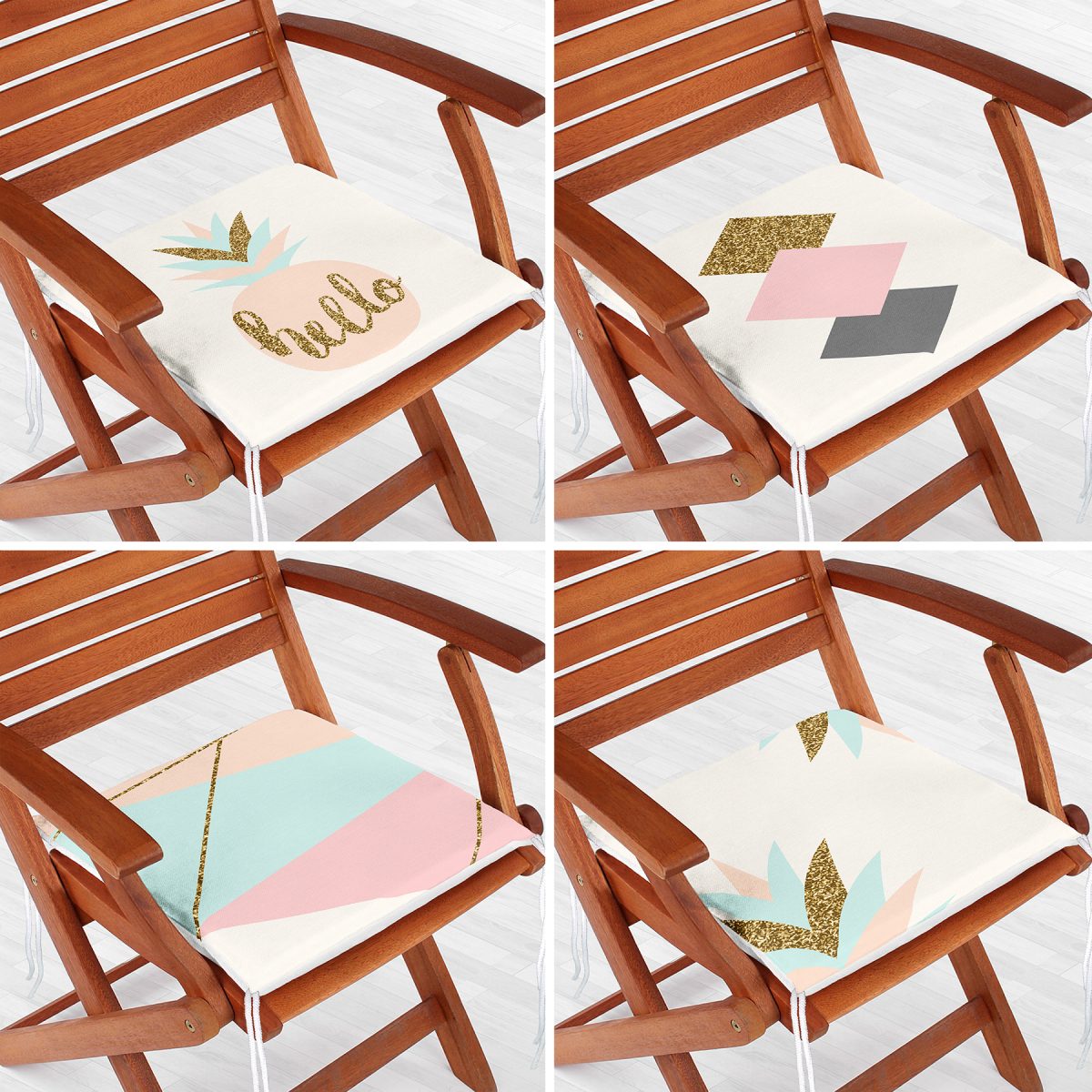 4'lü Soft Renkli Özel Tasarım Dekoratif Fermuarlı Sandalye Minderi Seti Realhomes