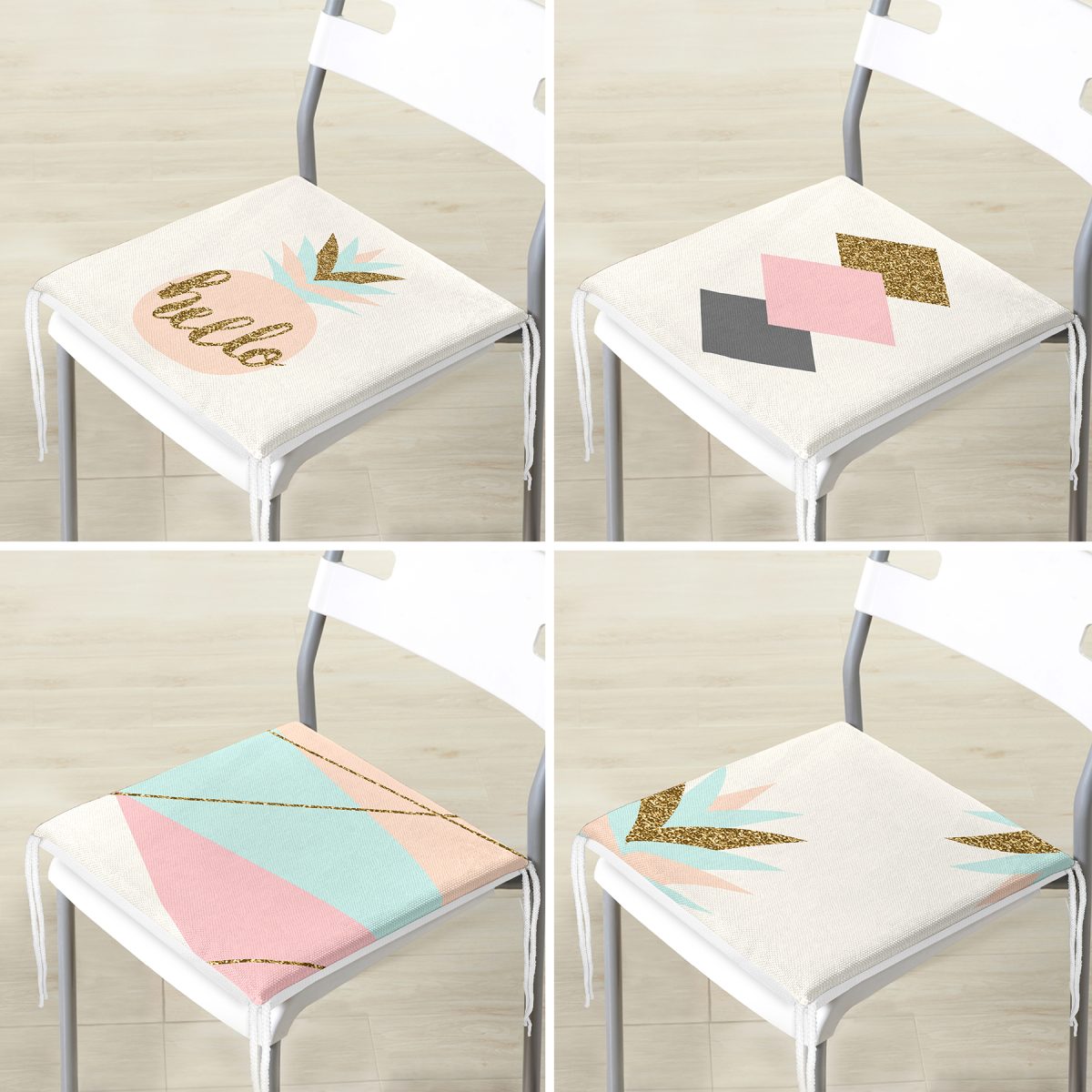 4'lü Soft Renkli Özel Tasarım Dekoratif Fermuarlı Sandalye Minderi Seti Realhomes