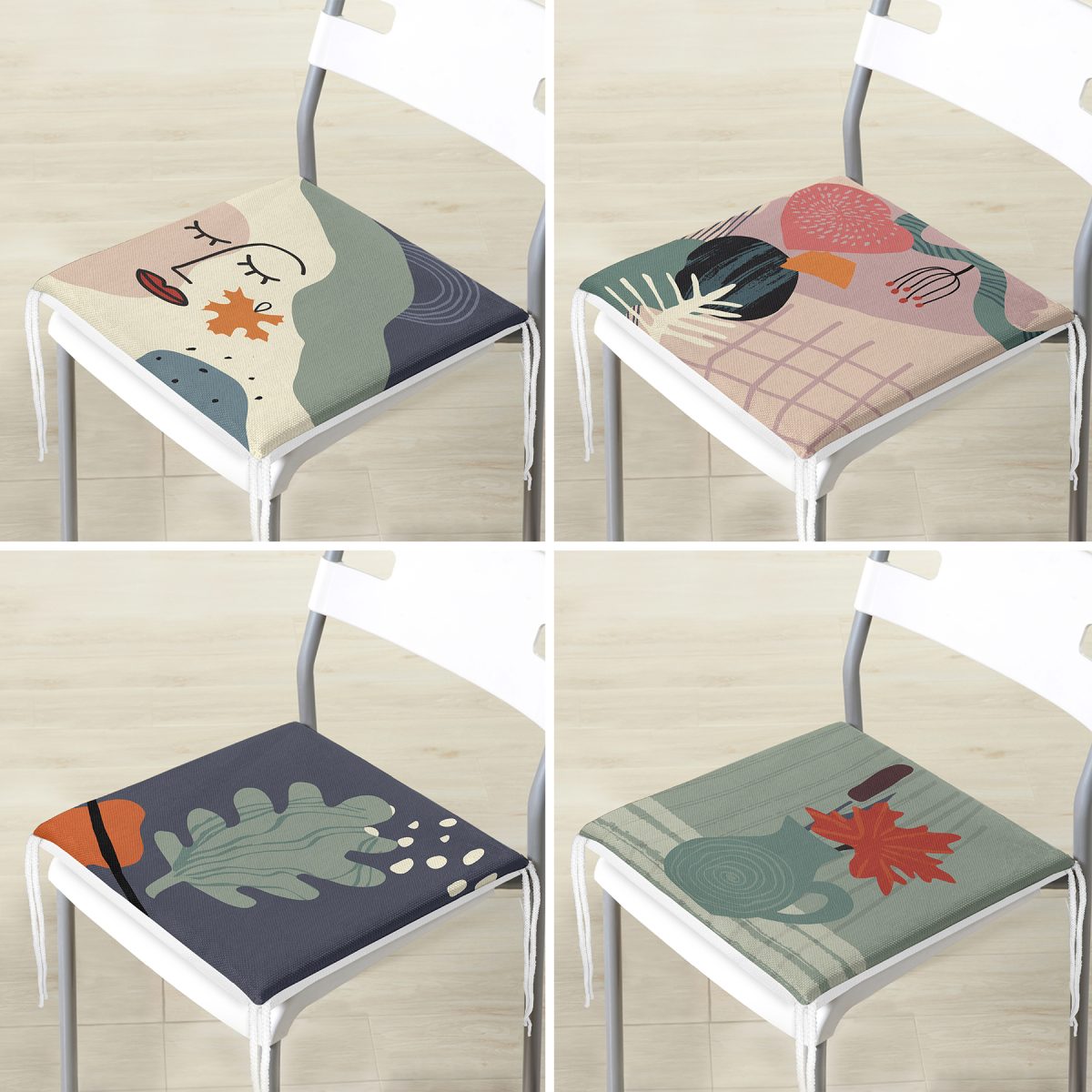 4'lü Bohem Tasarımlı Dijital Baskılı Fermuarlı Sandalye Minderi Seti Realhomes
