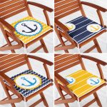 4'lü Sarı Lacivert Çapa Motifli Özel Tasarım Fermuarlı Sandalye Minderi Seti Realhomes