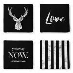 4'lü Siyah Zeminde Mermer Tasarımlı Fermuarlı Sandalye Minderi Seti Realhomes