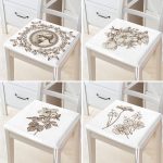 4'lü Beyaz Zemin Kara Kalem Çizimli Dijital Baskılı Modern Fermuarlı Sandalye Minderi Seti Realhomes