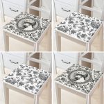 4'lü Beyaz Zemin Etnik Kara Kalem Çizimli Dijital Baskılı Modern Fermuarlı Sandalye Minderi Seti Realhomes