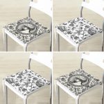 4'lü Beyaz Zemin Etnik Kara Kalem Çizimli Dijital Baskılı Modern Fermuarlı Sandalye Minderi Seti Realhomes