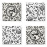 4'lü Beyaz Zemin Etnik Kara Kalem Çizimli Dijital Baskılı Modern Fermuarlı Sandalye Minderi Seti Realhomes