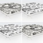 4'lü Beyaz Zemin Etnik Kara Kalem Çizimli Dijital Baskılı Modern Fermuarlı Sandalye Minderi Seti Realhomes